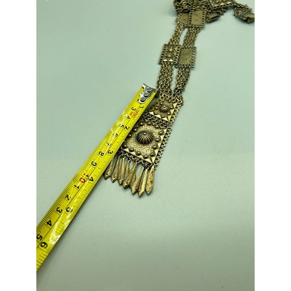 Vintage Etruscan Revival Necklace Multi Chain Fringe Tassel Antiqued Gold Tone - Picture 11 of 11